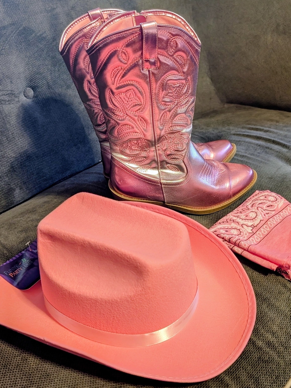 Steve Madden Metallic Pink Boots and Cowboy Hat/Bandana